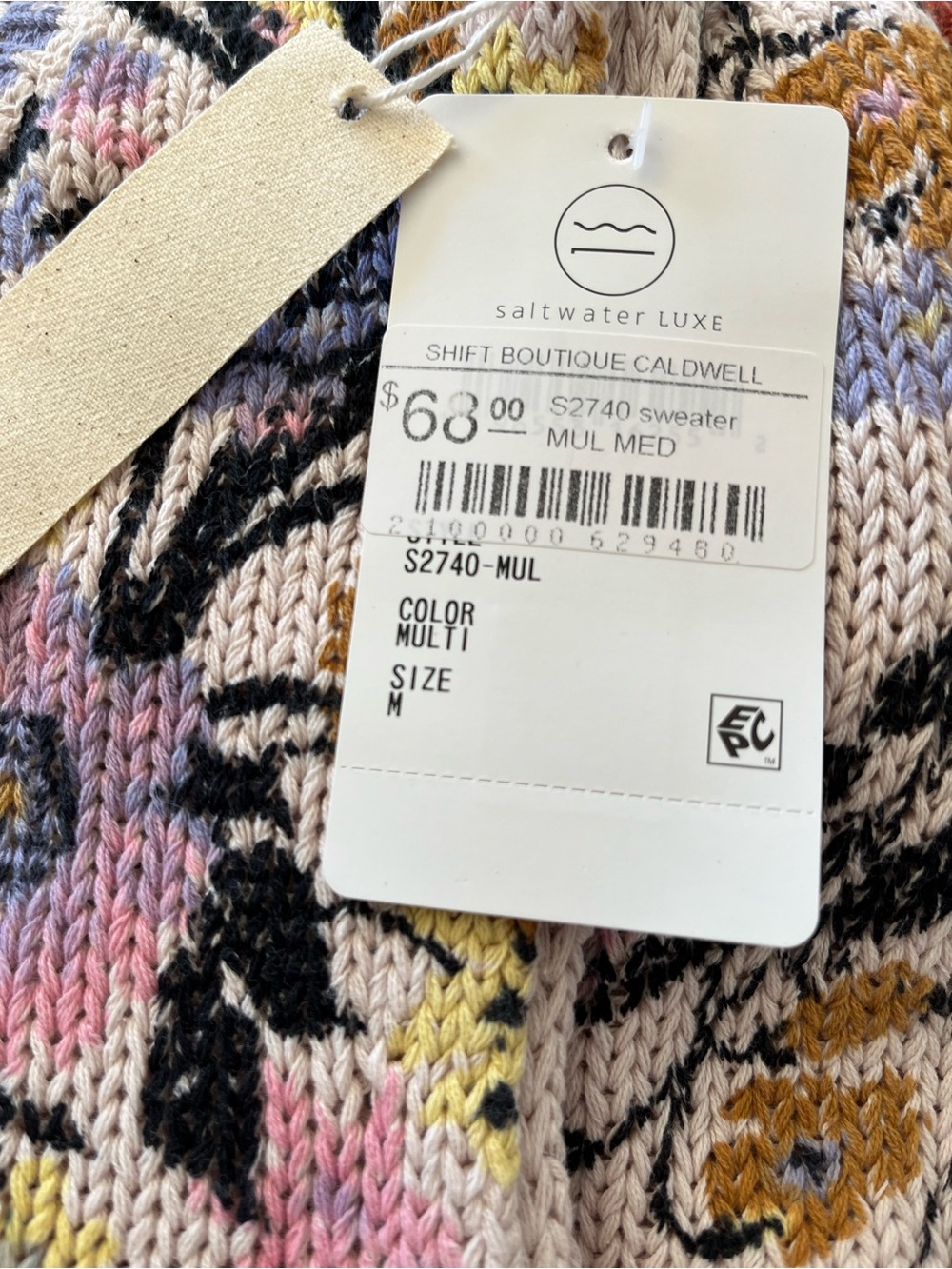 saltwater LUXE Multicolor Knit M Sleeveless Floral Pattern Cotton Sweater NWT - Picture 5 of 5